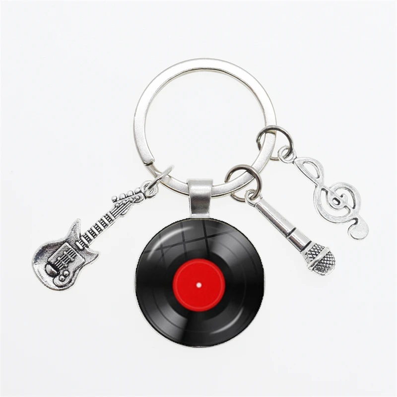 Creative Gramophone Music Themed Keychain Ring Charm Music Retro Vinyl Keychain Vinyl Record Picture Musician Accessories Gift view 4
