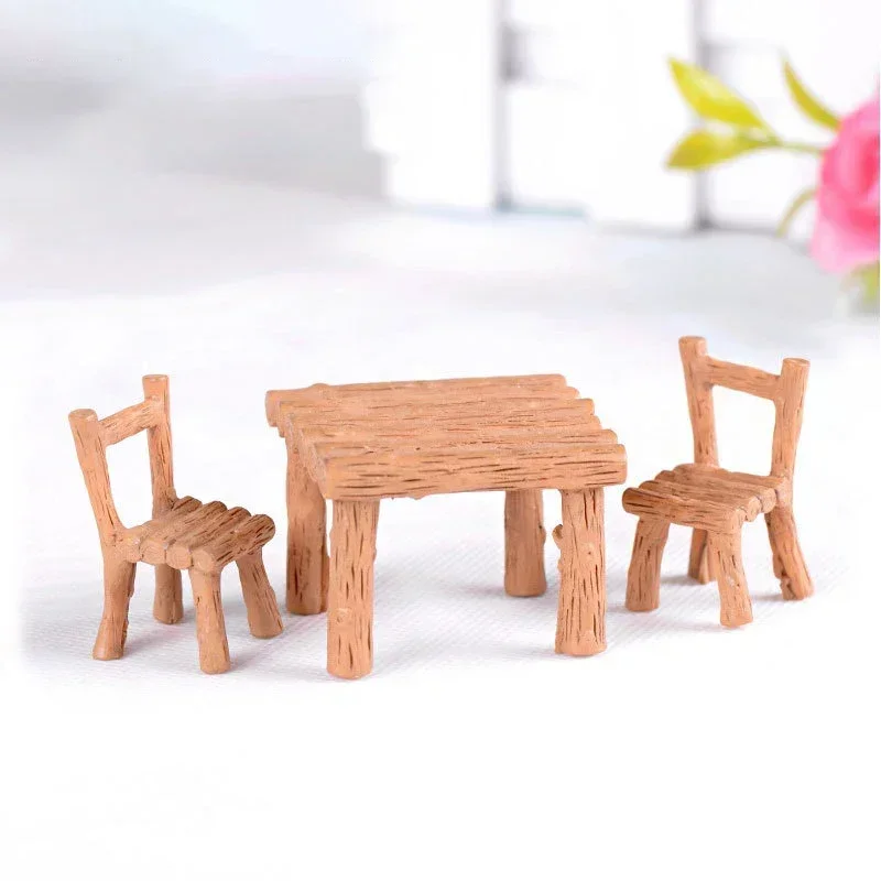 3pcs/set New Cute Table Chair Miniature Park Seat Mini Long Wood Bench Resin Craft Ornament Micro Figurine Decors for Kids Toys