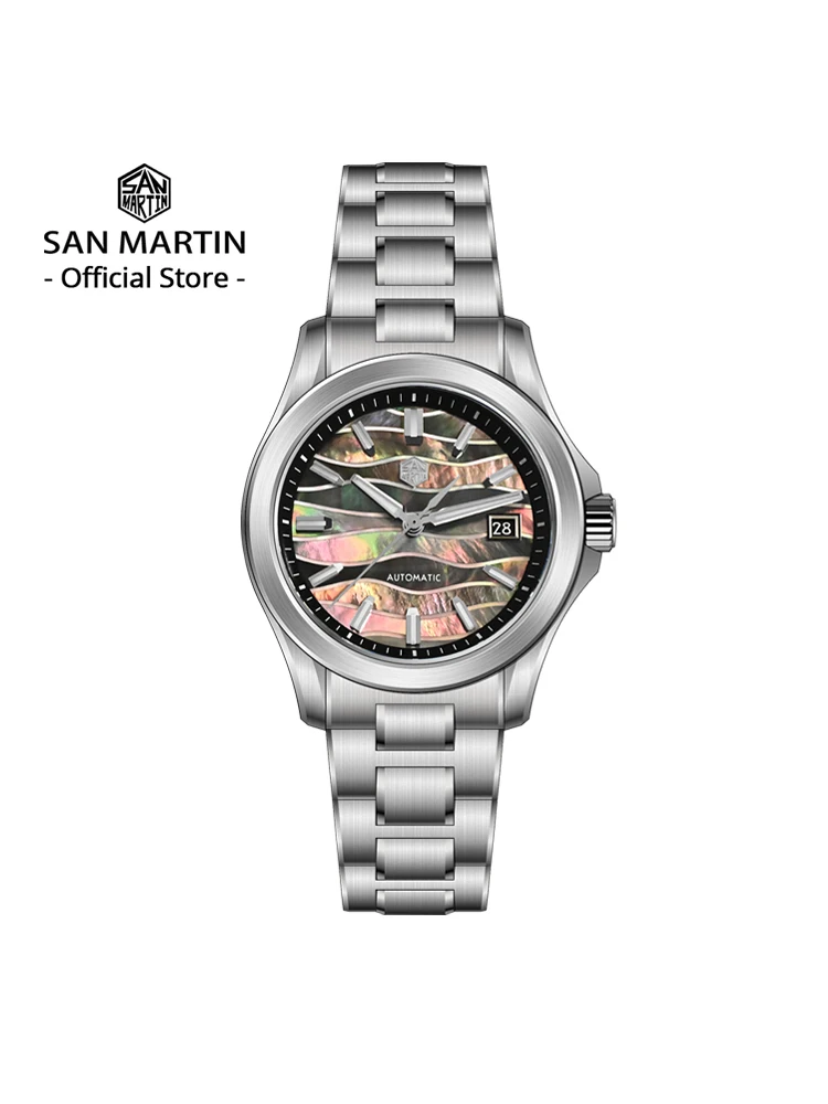 San Martin Official New 39mm Gradient Color Splicing MOP Dial Miyota 9015 Men Automatic Mechanical Watch Waterproof 100m SN0150
