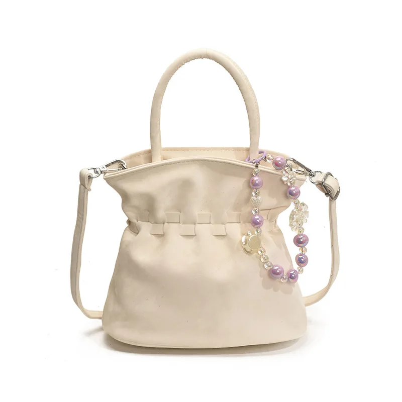 

Luxury Designer Beading Flannel Pleated Women's Handbag Casual Crossbody Bag Bucket Tote