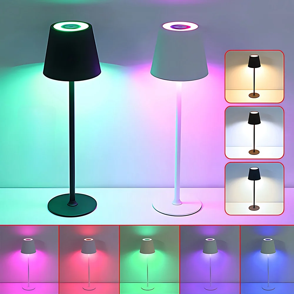 RGB Cordless Table Lamp Rechargeable LED Desk Lamp Lamps Touch Control Portable Wireless Desk Lamp for Bedroom Decor