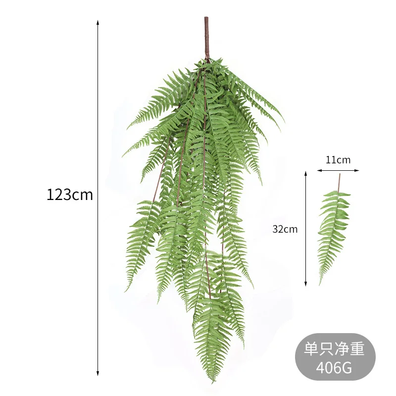 1 PCS 123cm Artificial Wall Hanging Plastic Green Fern Plant Leaves Branch Home Decor Garden Decoration Gift F851