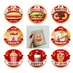 24-70pcs Funny Burger elf-adhestive stickers French Fries Coffee Hot Dog Popcorn Sticker Donut Pickle Novelty Food Sticker