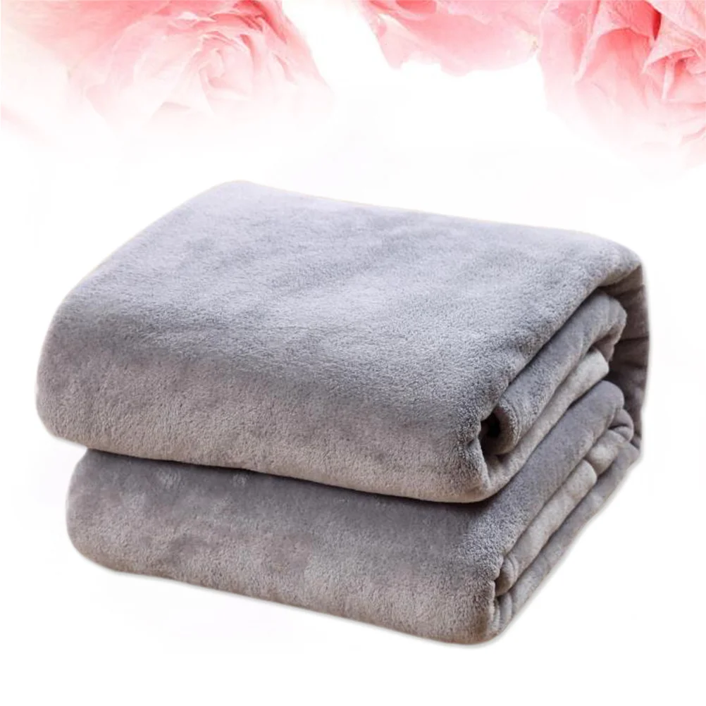 

100x140cm Stylish Flannel Blanket Solid Color Fleece Throw Super Comfy for Bedroom Living Room Camping Silver Grey