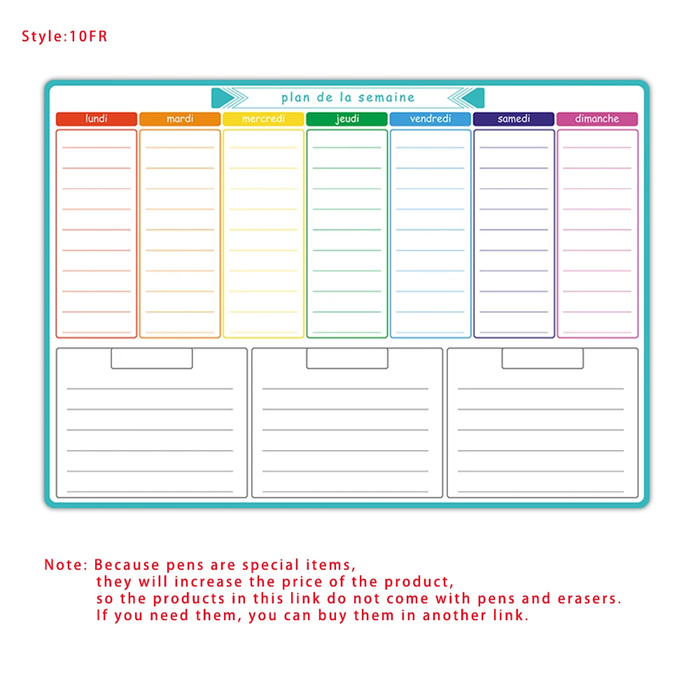A3 Size Magnetic Weekly &monthly Planner Dry Erase Calendar Fridge Sticker Spanish, French, English. No Pen
