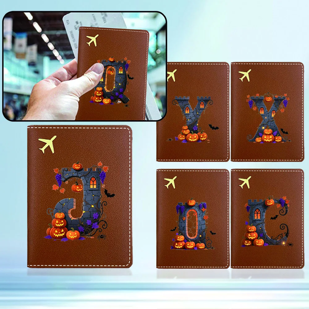 

Прочная водонепроницаемая обложка для паспорта из искусственной кожи, портативная защита для удостоверения личности, держатель для паспорта для деловых поездок, Хэллоуин, буквенный узор