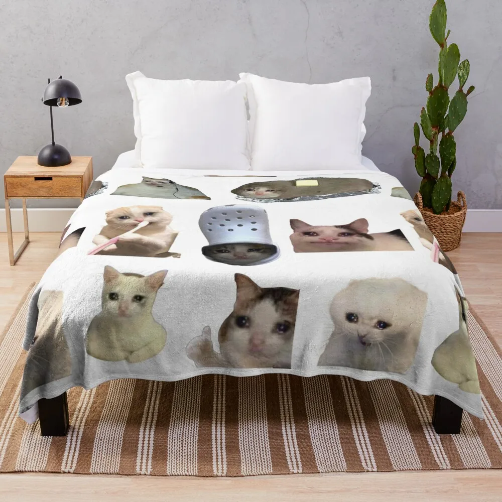 Crying Cat Meme Pack-8 cats meme Throw Blanket Fluffy Soft Blankets Fashion Sofa Blankets