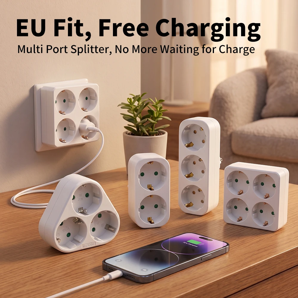 Image of 2/3/4-fach Steckdosenadapter ohne Kabel, 3680W Max 250V/16A Platzsparende Mehrfachsteckdose, Dreifachsteckdose Multitoma Electrica
