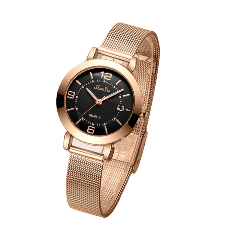 Luxury Brand Women Watch Steel Rose Gold Waterproof Slim Ladies Wristwatch with Date Mesh Band Elegant Female Hand Clock White