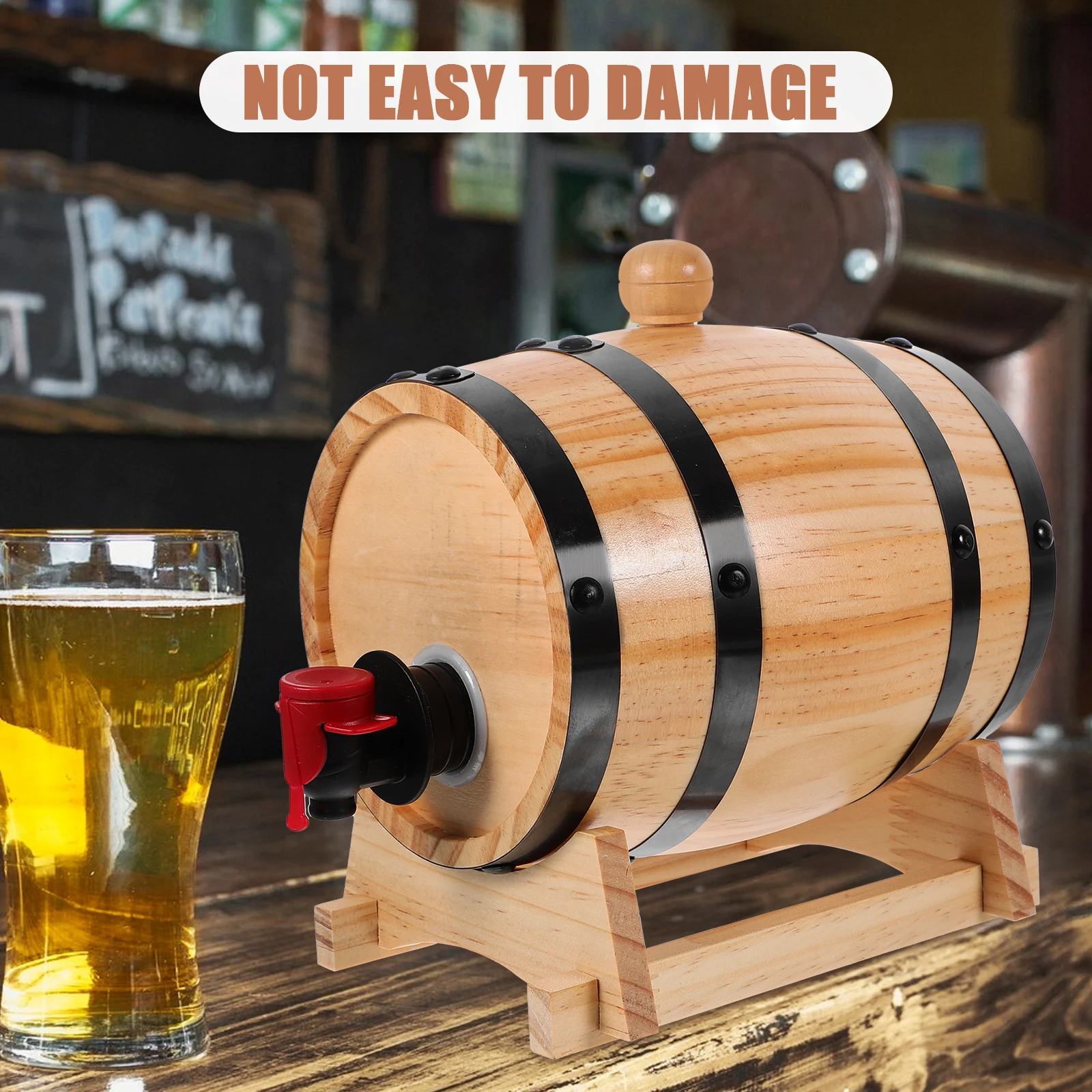 

1 Liter Wooden Beer Barrel for Home Bar Whiskey Rum Storage Vintage Container with PP Faucet Kitchen Bar Supplies
