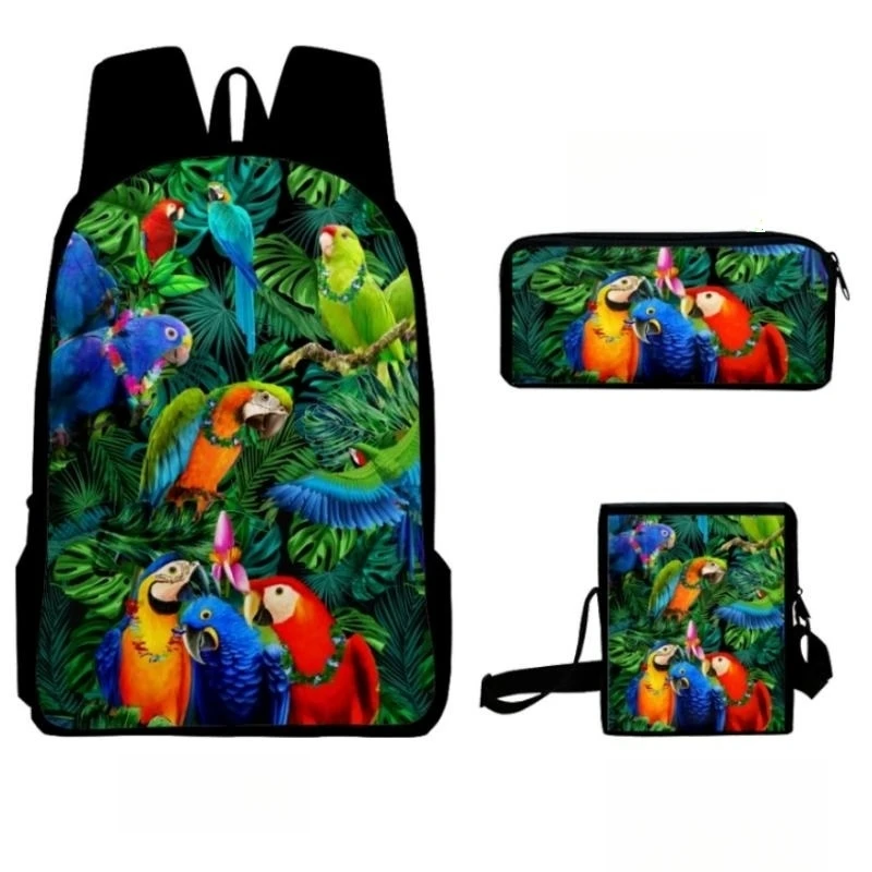 

Parrots Backpack Women's Men Bird 3D Print Children's School Bags Set for Teen Girls Boys Tropical Forest Lunch Bag Pencil Case