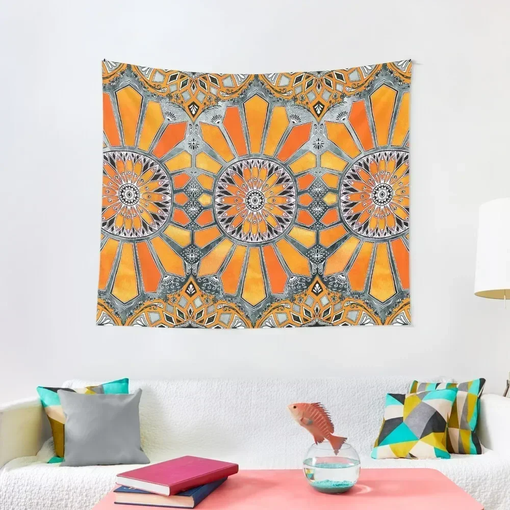 

Celebrating the 70's - tangerine orange watercolor on grey Tapestry Room Aesthetic Wall Hanging Wall Tapestry