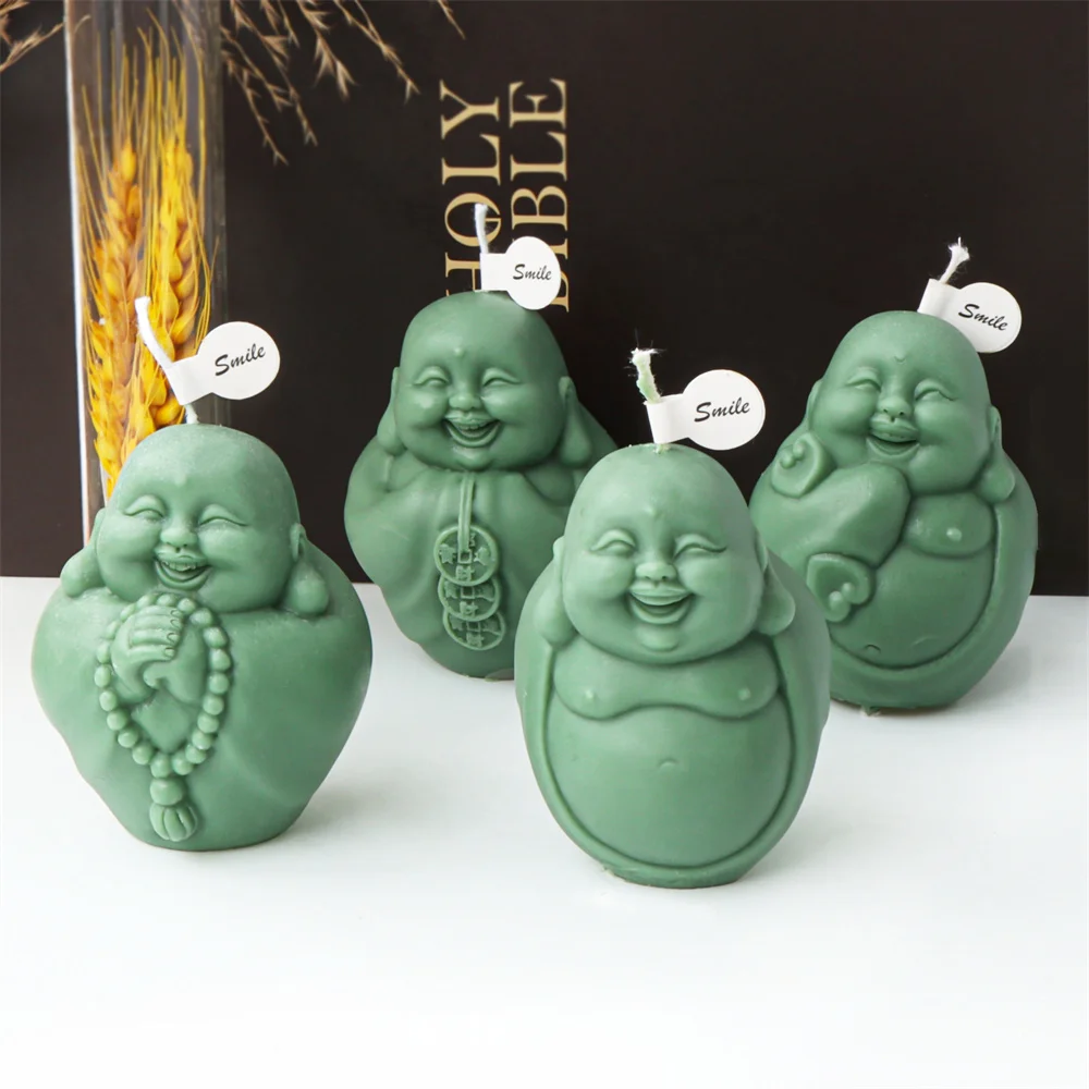 3D Buddhist Monk Silicone Mold DIY Handmade Laughing Buddha Plaster Clay Candle Making Mould Maitreya Buddha Statu Crafts Decor