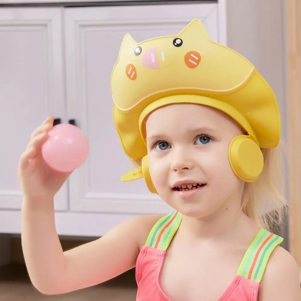 

Детская шапочка для душа в форме милого животного, регулируемая мягкая детская шапочка для шампуня, водонепроницаемая защита глаз и ушей, детская шапочка для ванны