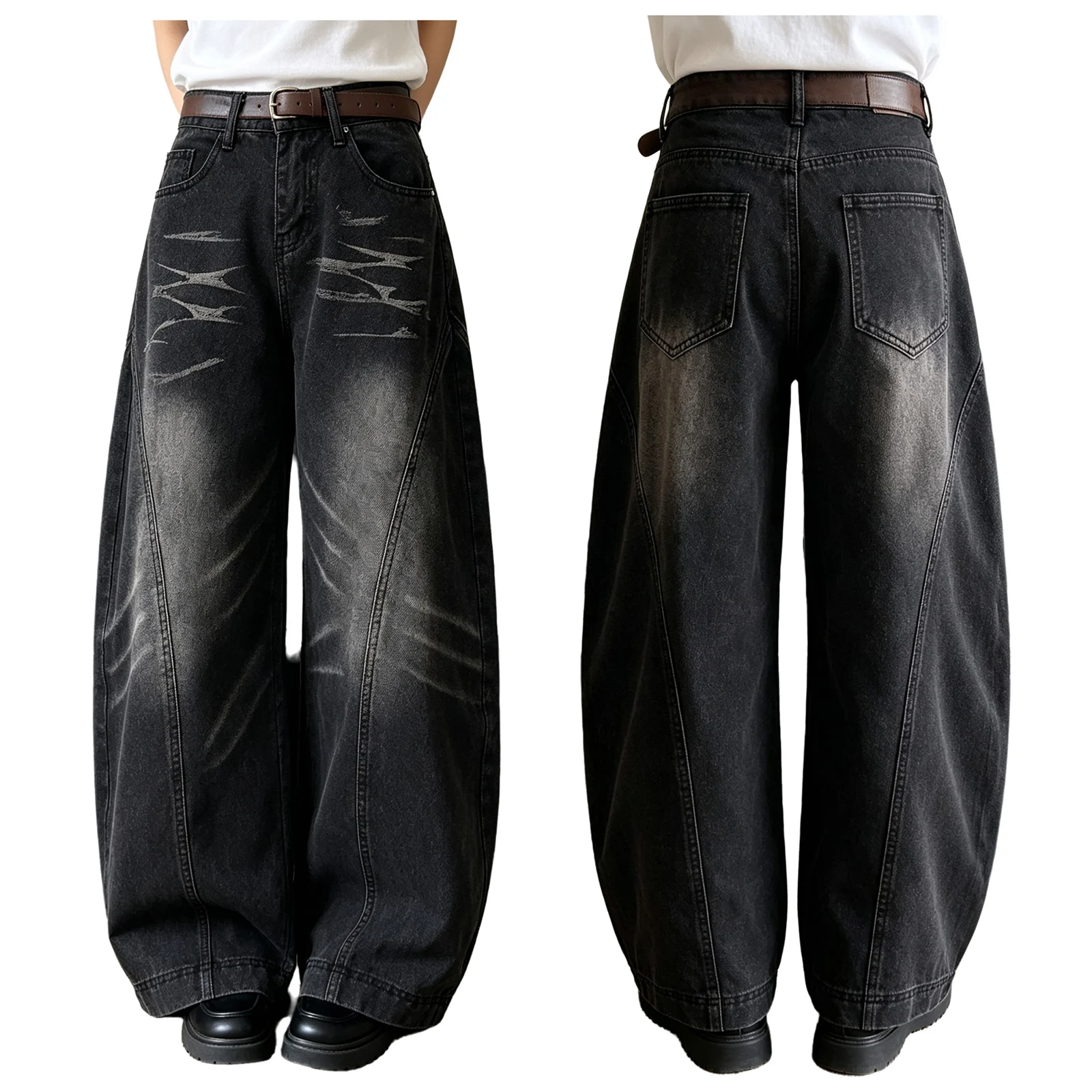 Men Women Baggy Curved‑leg Jeans High Waist Fashion Casual Korean Style Wide Leg Denim Pants Hip Hop Vintage Y2k Streetwear