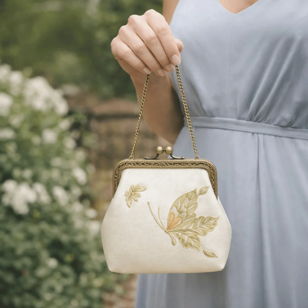 Bolso de mano informal con bordado floral, hebilla metálica, estilo antiguo, Hanfu, monedero, bolso de muñeca, cartera de fiesta para mujer