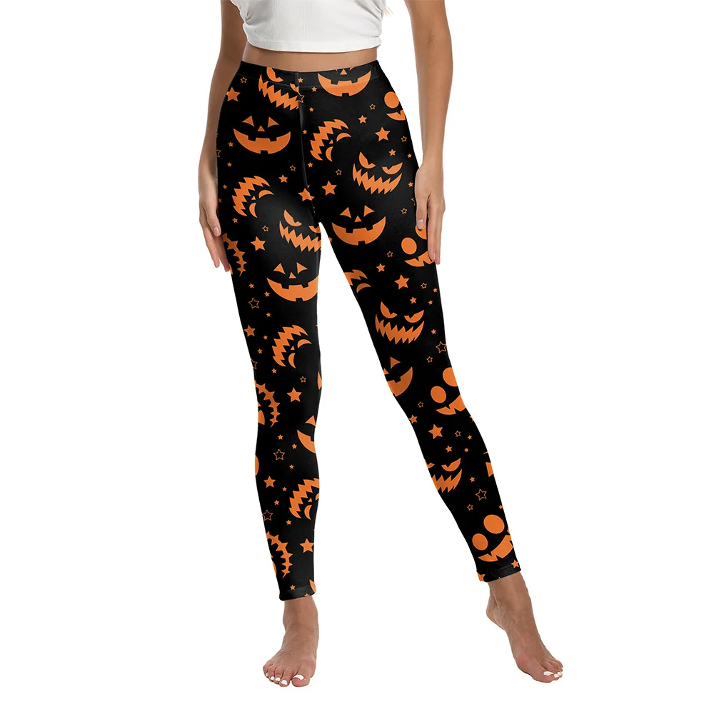 Vrouwen elastische legging Halloween pompoen print vakantie feestkostuum grappig thema rollenspel legging
