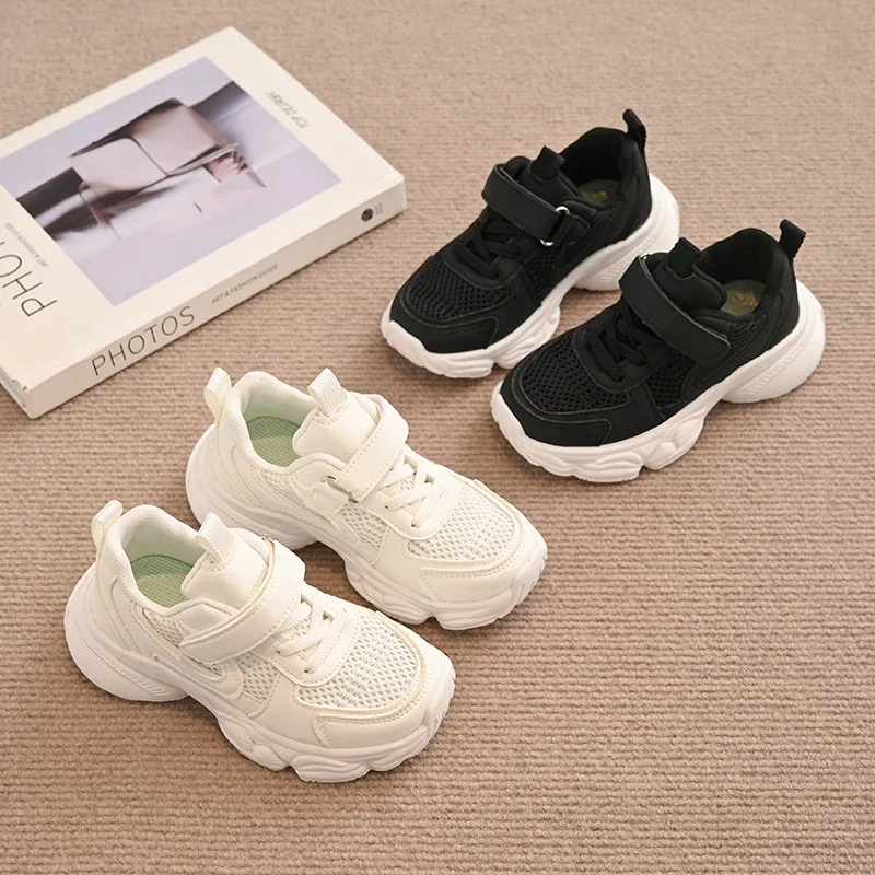 

Children Running Shoes Soild Color Versatile Kids Sports Shoes 2025 New Fashion Girls Sneakers Comfort Hook&loop Thick Soft Sole
