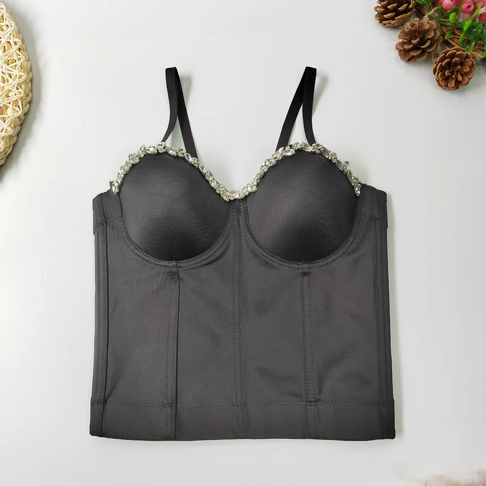 تخصيص المرأة الكبار الخصر cinching مثير الصدرية طويلة الحمالة حجر الراين مسمار الخرز لتغطية البطن التفاف حول الصدر #2