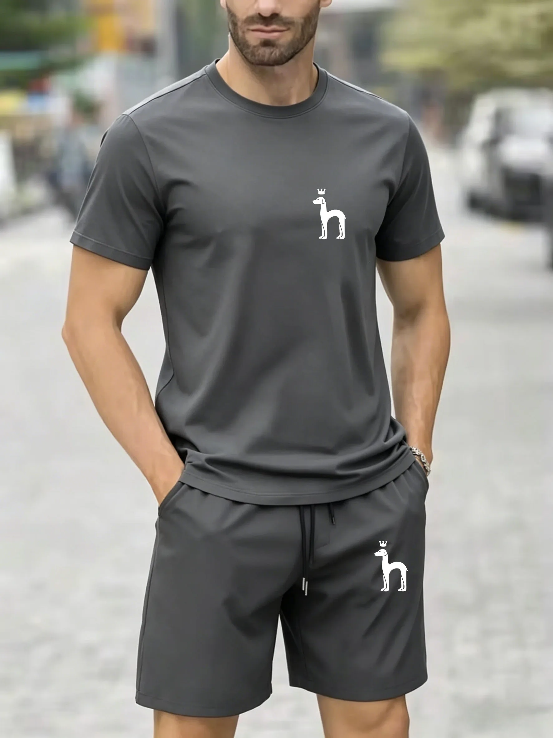 2026 New Fashionable Business Summer Men's Sports Set, Leisure Fitness Slow Running Basketball, Fashion Short sleeved T-shirt+Sh