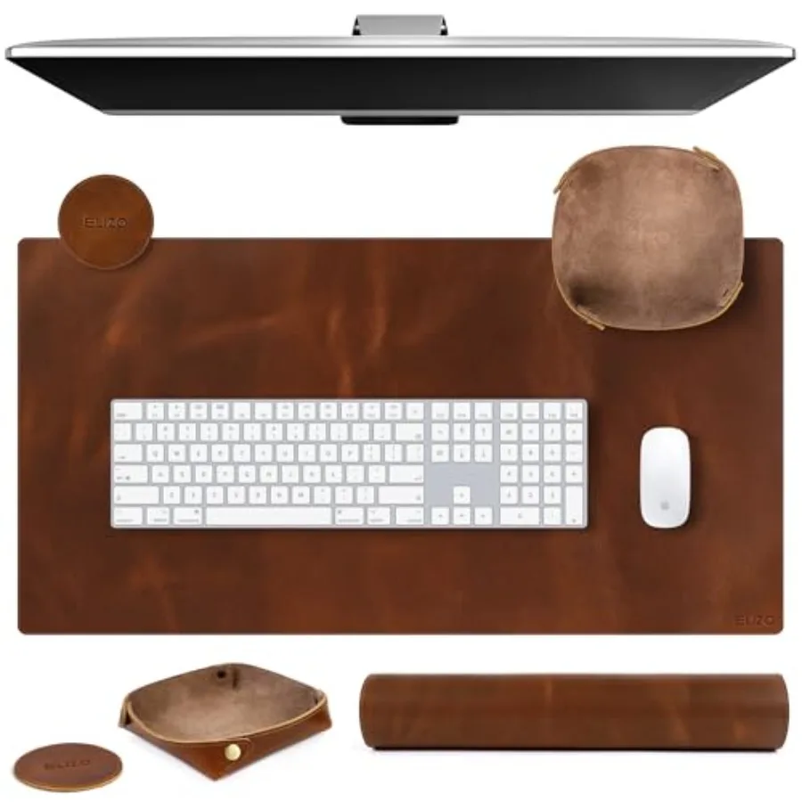 

Leather Desk Pad Real Leather Desk Mat Thick 3mm Double Layer (31x15.6) Cover Blotter Desk Protector Large Computer Mat for Key