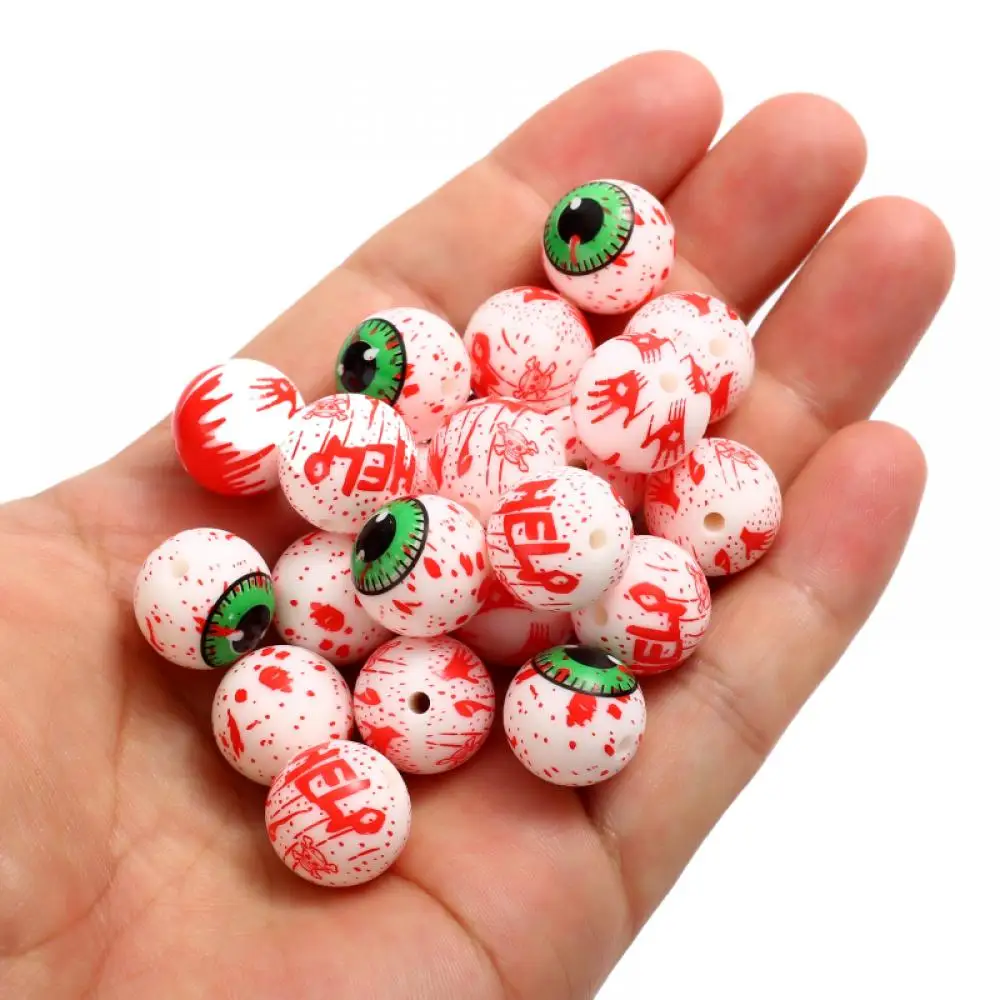 10Pc 15mm Print Eyes Letter Teether Beads Food Grade Round Silicone Beads For Jewelry Making DIY Nursing Pacifier Chain Necklace