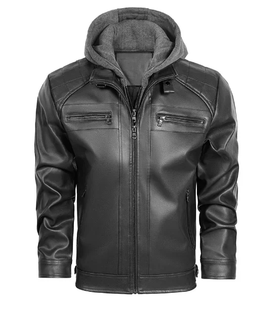 Autumn winter men's leather jacket retro simple style high quality PU leather wallet hooded solid color motorcycle jackets