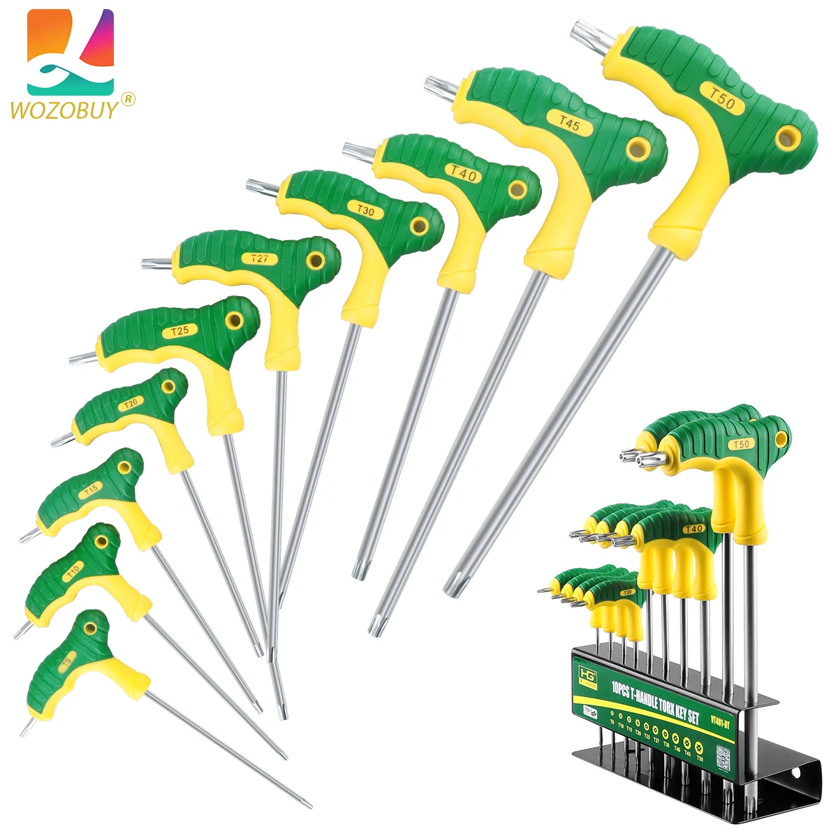

10-Piece T-Handle Allen Wrench Set， Comprehensive Allen Hex Key Tool Set for Tools & Home Improvement Projects.(T9-T50,CR-V)
