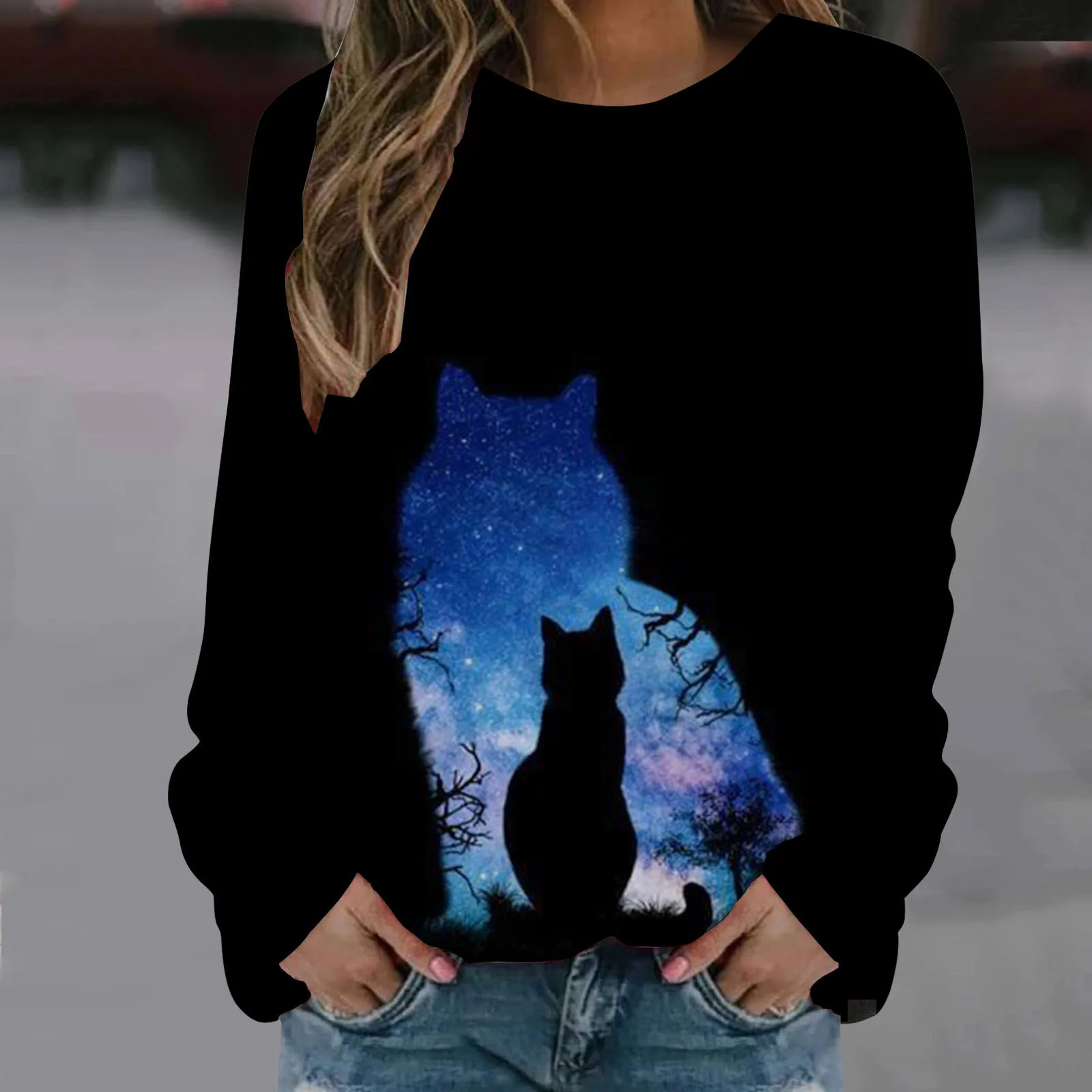 2024 European and American Christmas Series Hoodie for Women, Cute Cat, 3D Printed Long sleeved T-shirt for Women