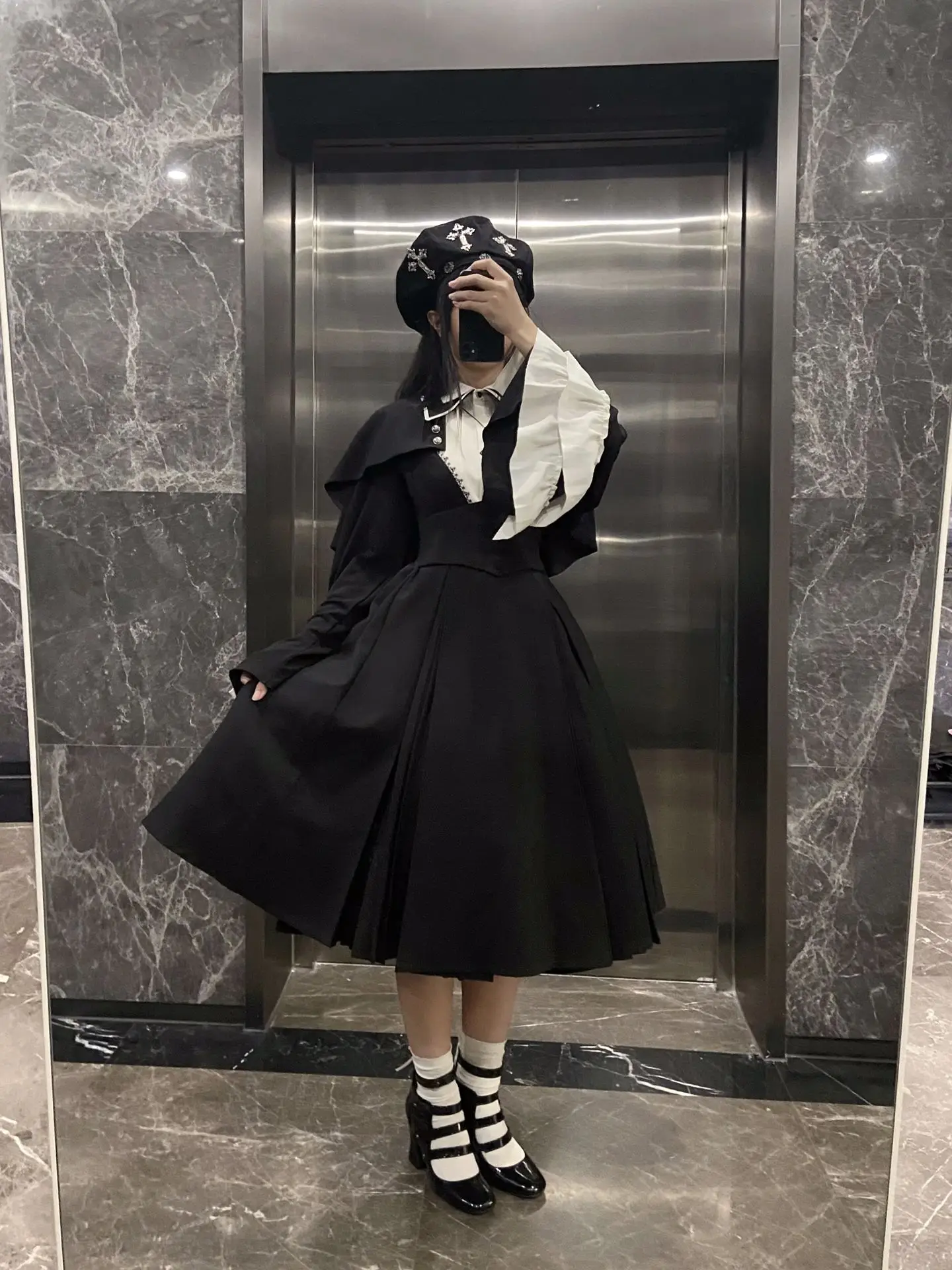 Dunkler cla einfarbiger Rock gotischer Nonnen stil lolita