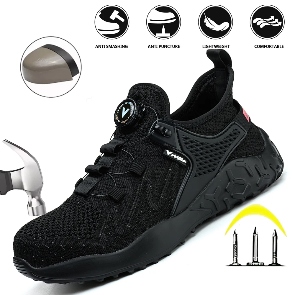 

New Men's Rotary Buckle Safety Shoes Anti-Impact Anti-Piercing Lightweight Work Boots Fashion Sporty Design for Outdoor Pro