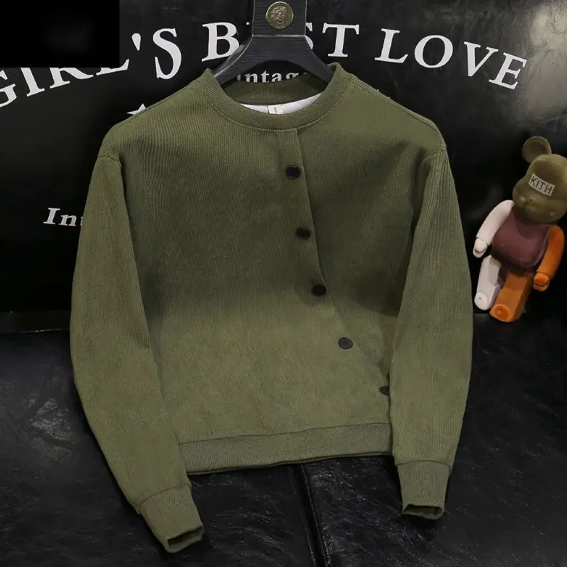 البساطة الاتجاه موضة الخريف الشتاء جديد الرجال س الرقبة الصلبة زر الكورية عادية كم طويل فضفاض البلوفرات بلوزات بلايز