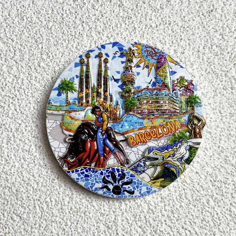 

Barcelona 3D Resin Fridge Magnets - Decorative Sagrada Familia & Bullfighting Scene, Cute & Strong Refrigerator Magnets