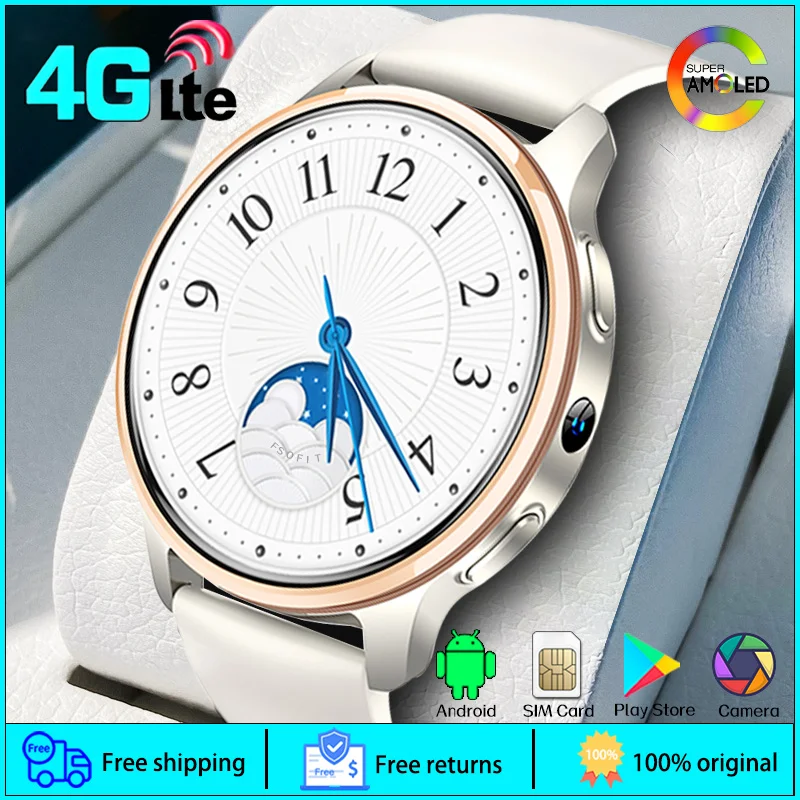 4G-netwerksmartwatch, ideaal voor heren Dames Smart Watch met Android OS GPS 4G SIM-oproepcamera WIFI Draadloos Snelle internettoegang