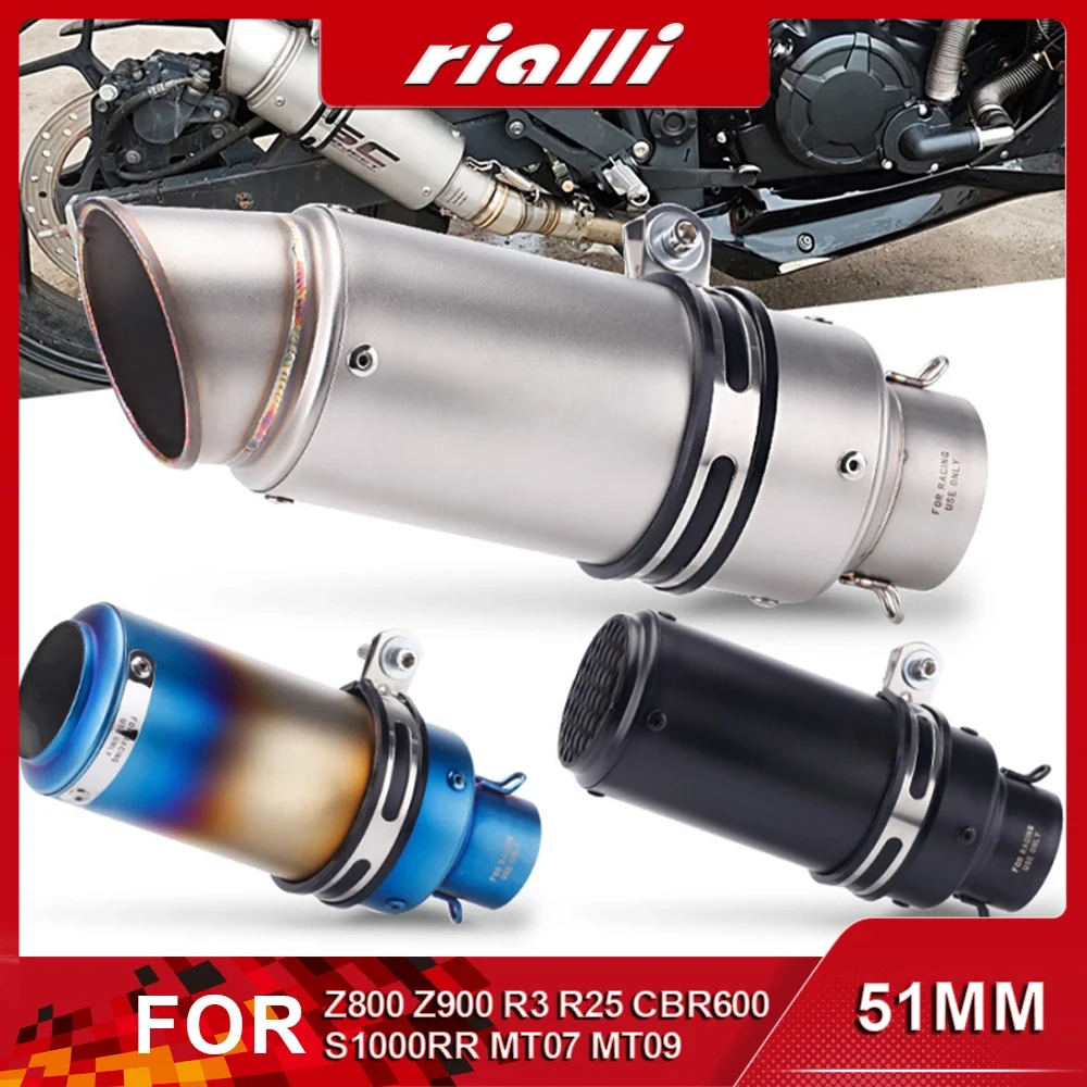 51mm Universal SC Motorcycle Exhaust Pipes Muffler Silencer Steel With DB Killer For Z800 Z900 R3 R25 CBR600 S1000RR MT07 MT09