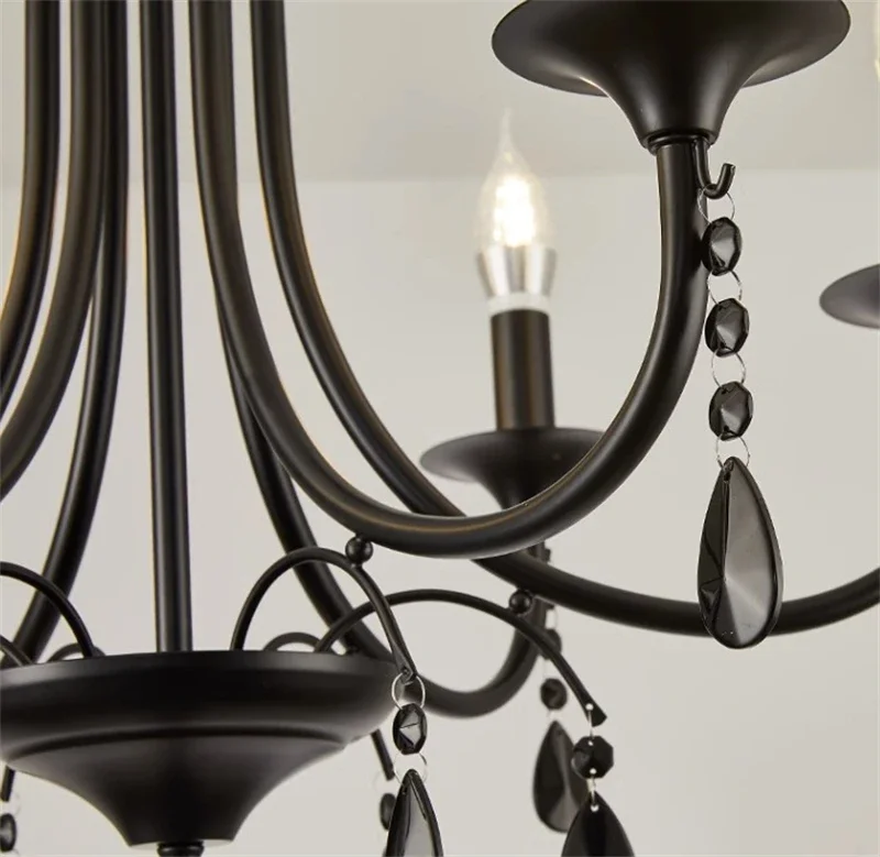 Crystal Chandelier European Classic Black Candle Lighting Fixture Modern Living Room Kitchen Dining