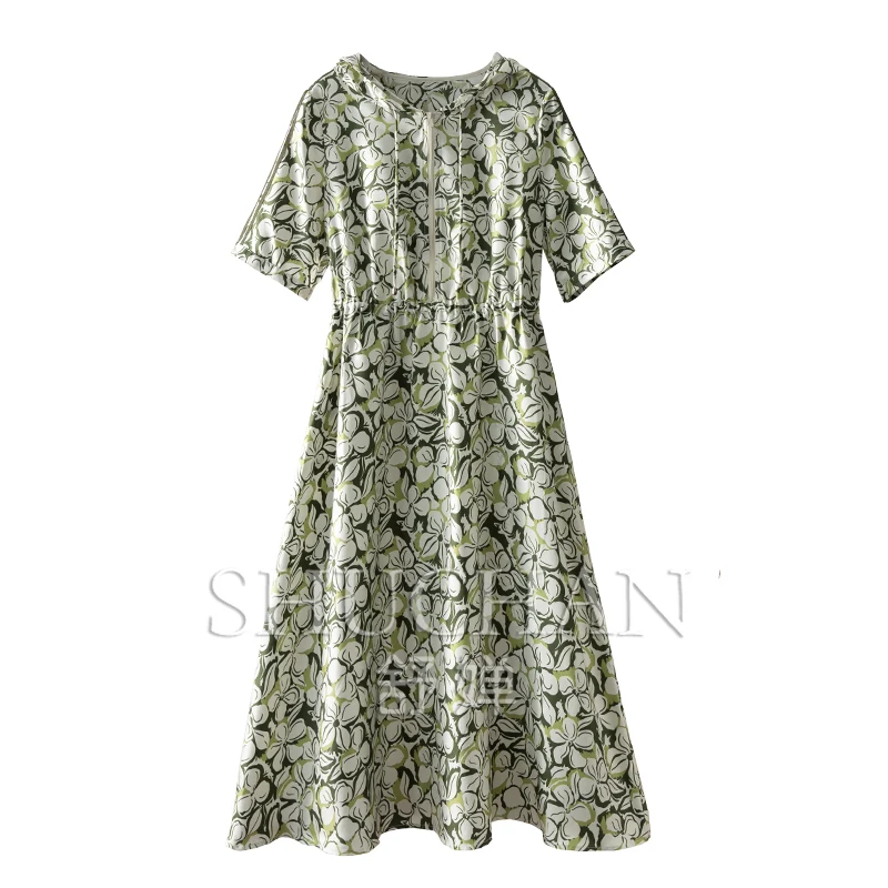 

new 2024 summer dress vestidos de mujer elegantes para fiesta naturla silk print hooded dress for women