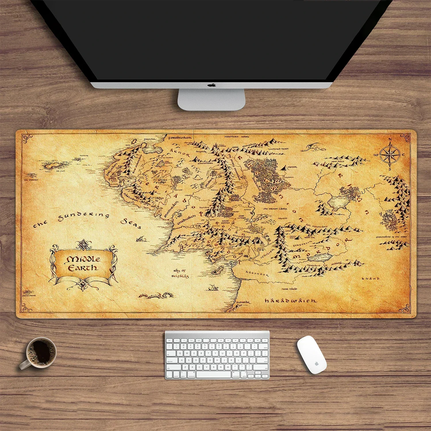 Ancient Map of Middle-earth Large Mouse Pad Non-Slip Rubber Base with Precision Lock Edge 900X400 PC Desk Mat Table Keyboard Rug