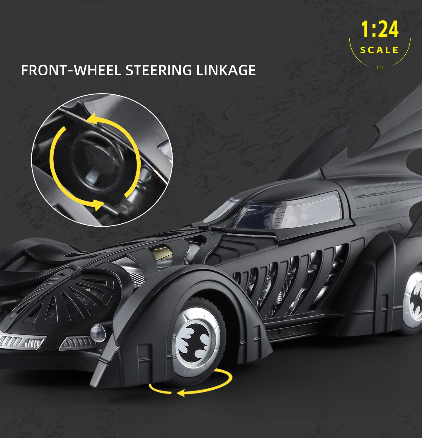 1/24 Classic Movie Car 1995 Batmobile Concept Bat Sports Car Model Alloy Metal Racing Vehicle Car Model Sound Light Kid Toy Gift