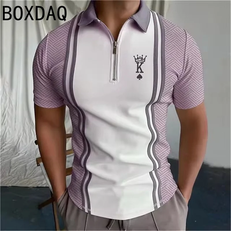 Fashion Men's Cool 3D King Printed Polo Shirt High Quality Sport Shirts Oversized 6XL Men Short Sleeve Zipper Casual Polos Shirt