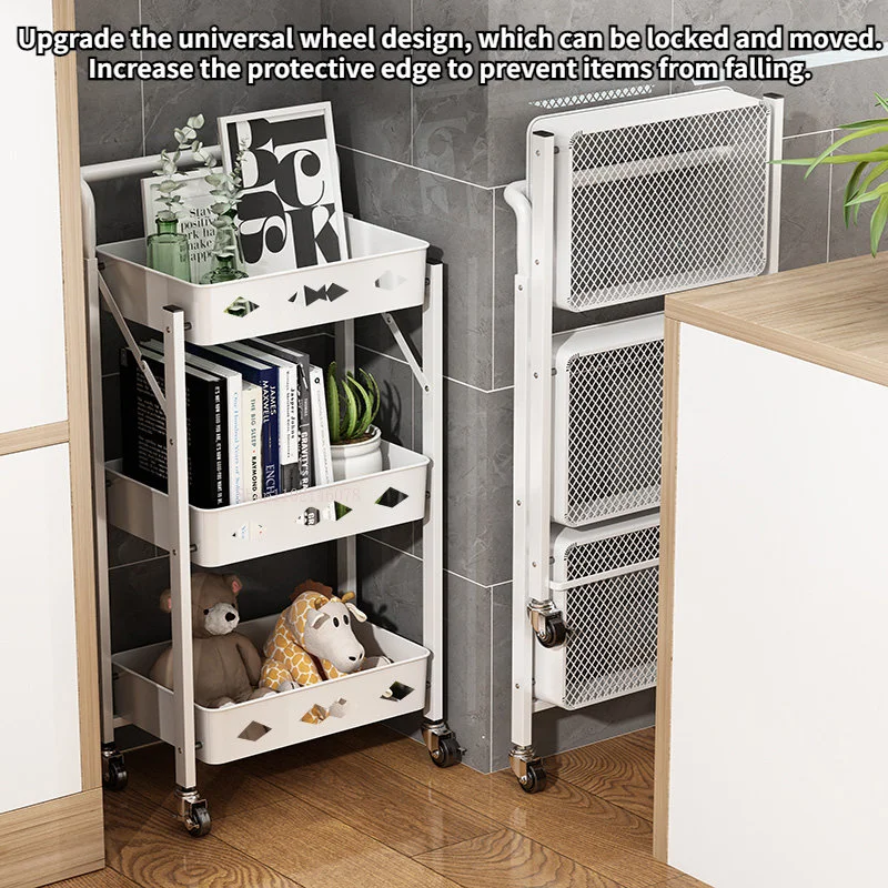 Folding Trolley Suitable for Household Large Vegetable and Fruit Snack Supplies Kitchen Shelf Multi-layer Store Rolling Cart