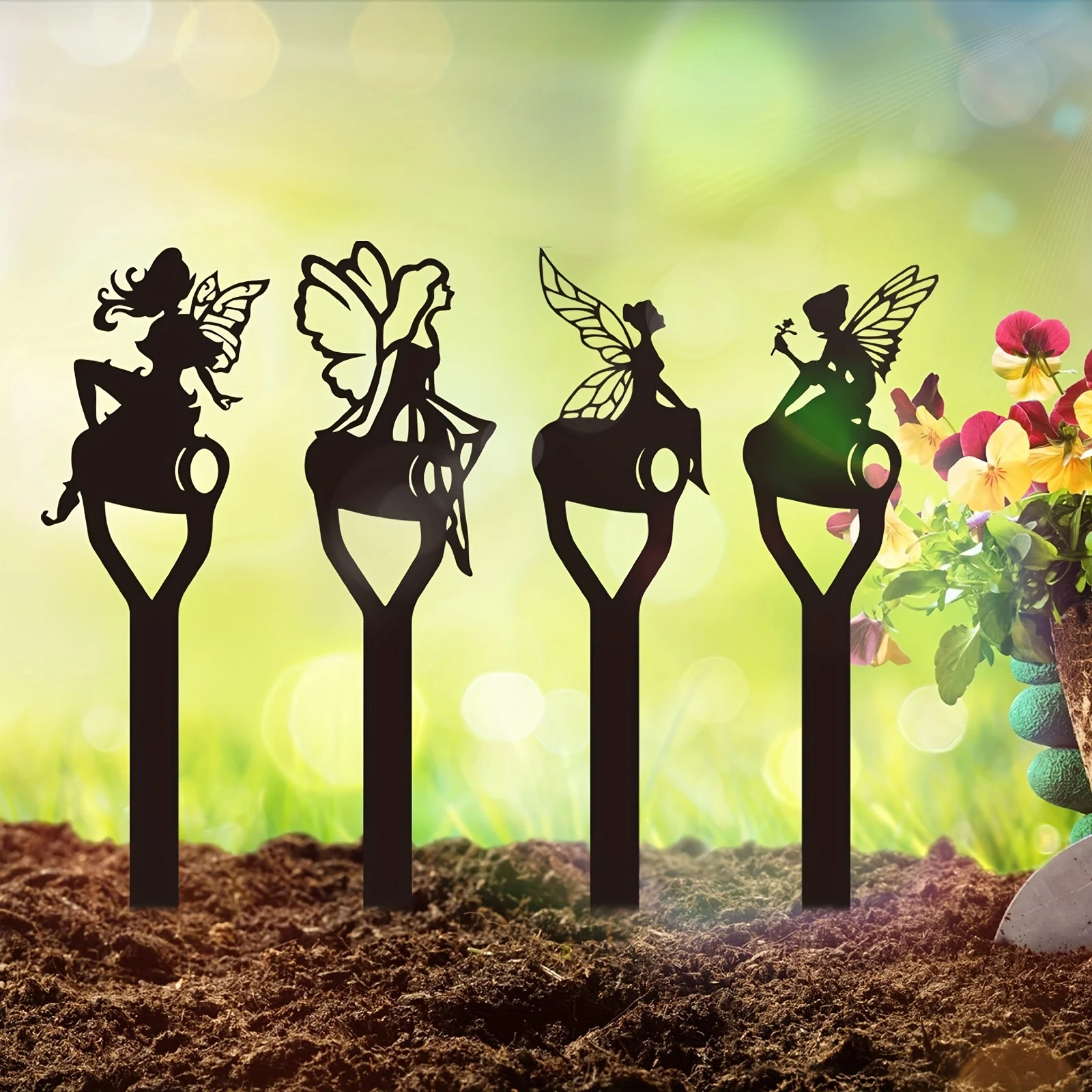 

1PC Decorative Metal Fairy Garden Stakes Outdoor Garden Decor Black Fairies Silhouette Stake for Yards Patio Lawn Spring Decor