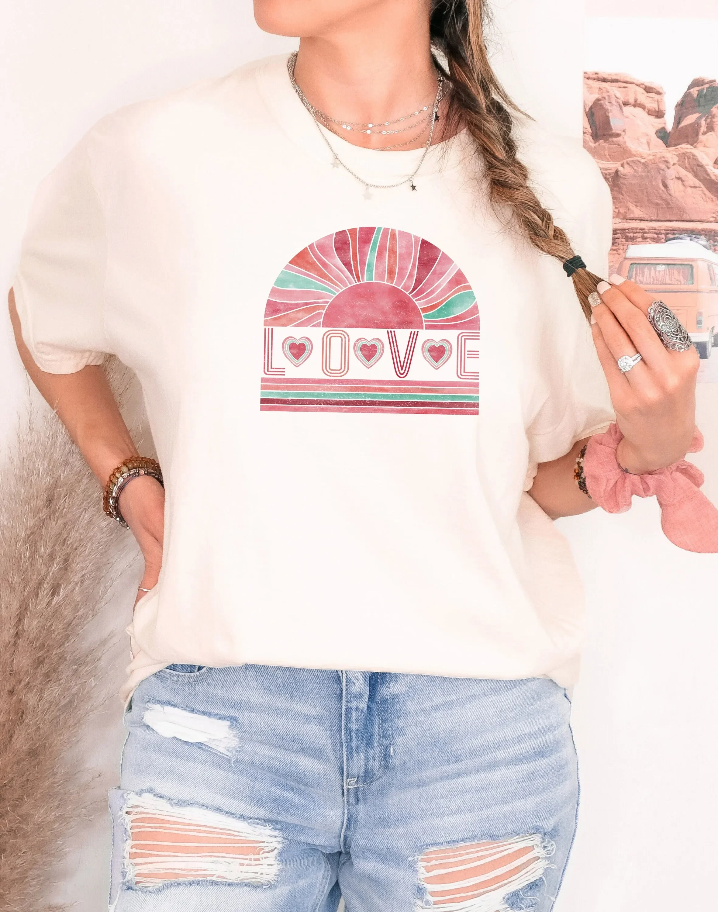 

Retro Love T Shirt Valentine'S Day For Her Mom