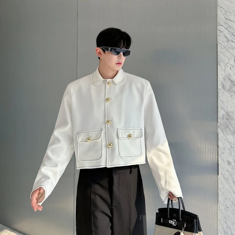 

Мужской кардиган Golden Button с воротником-стойкой, белый, модный городской стиль, весенний сезон, полиэстер