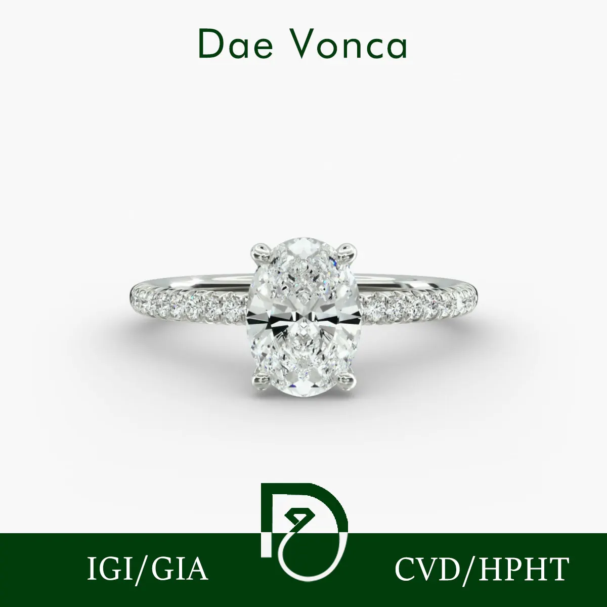 

French Pavé Solitaire Ring PT950/14K/18K White Gold 0.5-3.0ct Oval Cut Lab Grown Diamond Ring IGI Certificate For Engagement