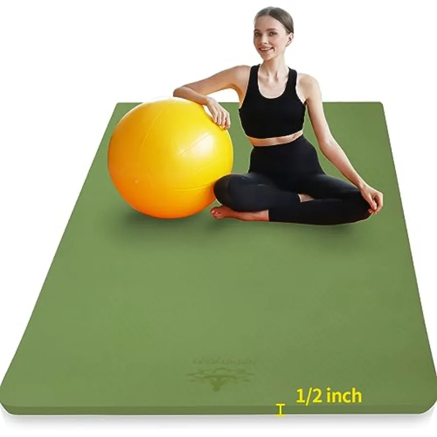 

Large 6'x4'x1/2 Extra Thick TPE Yoga Mat in Black for Non-Slip Yoga Pilates and Home Gym Workouts