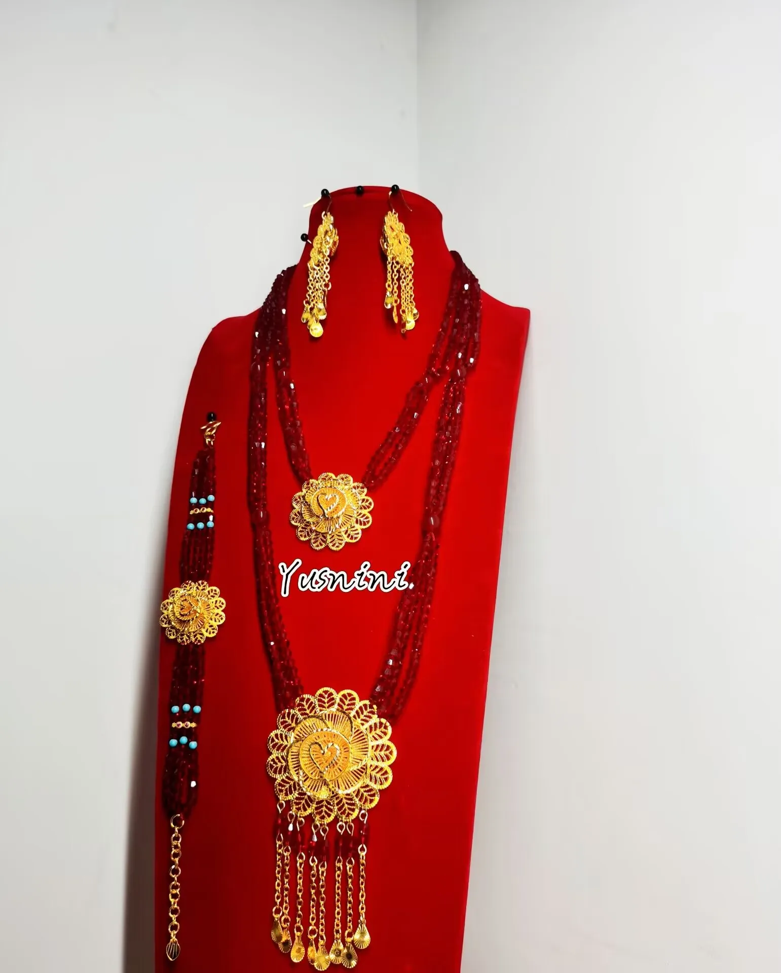 

New American 24K Gold Plated Necklace, Earrings, Bracelets, Wedding Party Jewelry Set, Holiday Gift for Lover YY10754