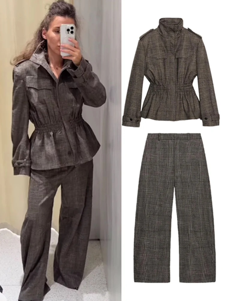 

Женский брючный костюм с принтом, повседневный жакет с отложным воротником и брюки с высокой талией и карманами, шикарные комплекты для лета и осени, 2024