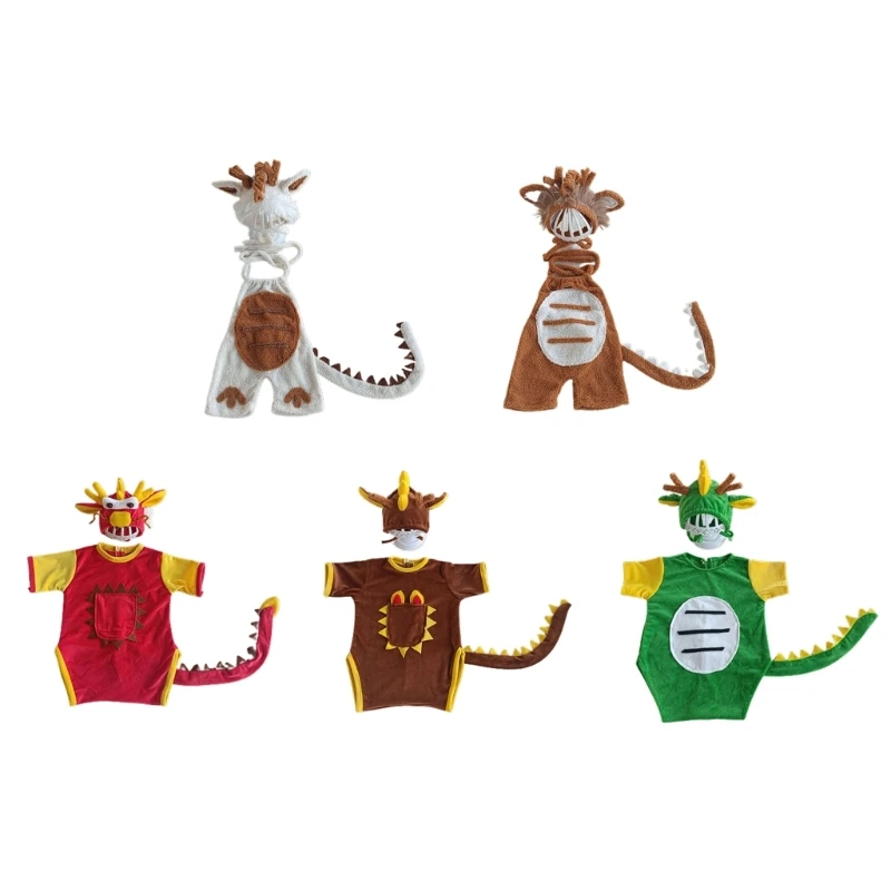 57EE 2PCS Newborn Photo Costume Dragon Hat Jumpsuit Baby Shower Gift Photography Suit