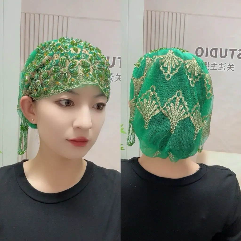 

Женские фиолетовые хиджабы, двухслойные тканевые свадебные шапки из бисера с ромбовидной вышивкой, универсальные шапки, удобная в ношении, великолепная кепка